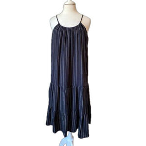 Women's M Boho Linen Oversized Striped Tiered Ruffle Dress Summer Beach Chic
